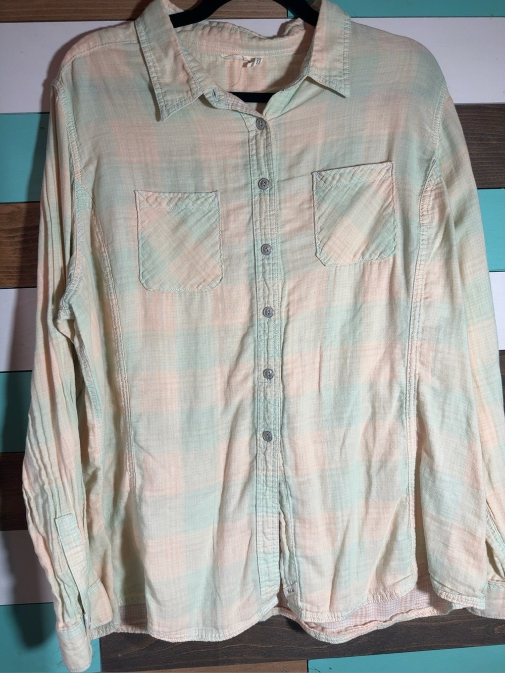 Woolrich Mint and Cream Plaid Button-Down Shirt